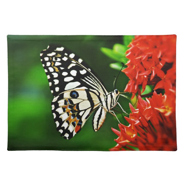 Beautiful Butterfly on Red Flowers Placemat (Front)