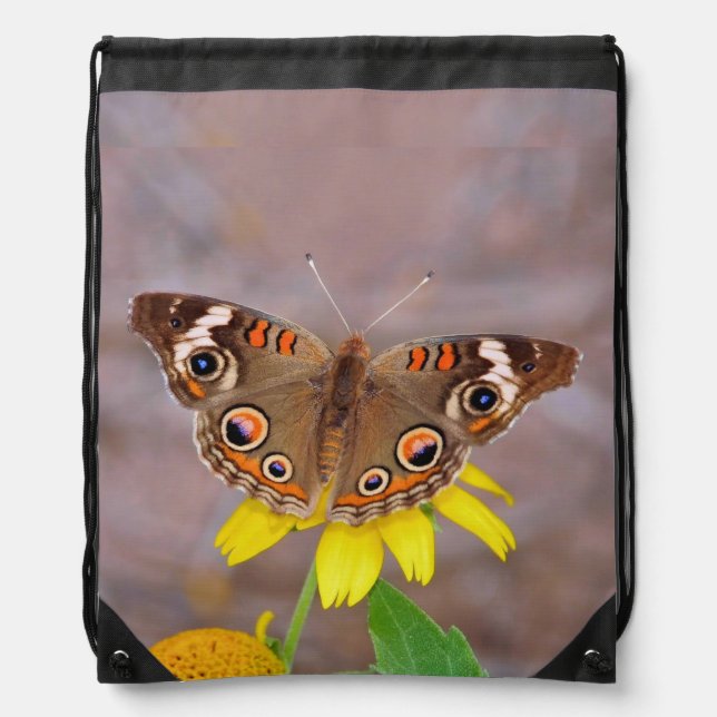 Beautiful Butterfly on Yellow Flower  Drawstring Bag (Front)