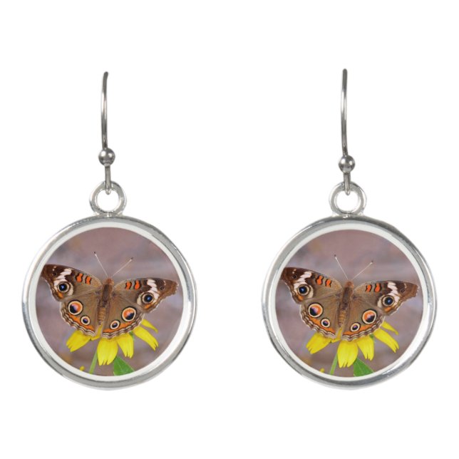 Beautiful Butterfly on Yellow Flower  Earrings (Front)