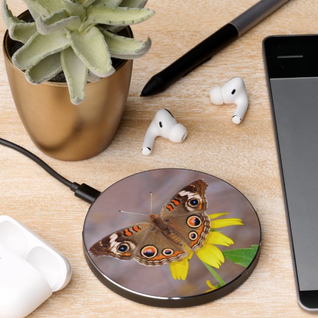 Beautiful Butterfly on Yellow Flower  Wireless Charger (Desk 2)
