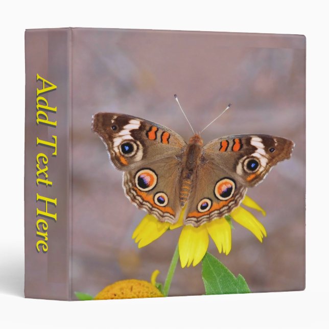 Beautiful Butterfly on Yellow Flower Your Text 3 Ring Binder (Front/Spine)