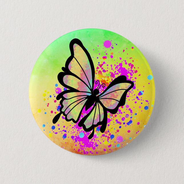 Beautiful Butterfly Paint Rainbow Splash Fun Button (Front)