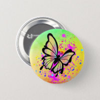 Beautiful Butterfly Paint Rainbow Splash Fun Button