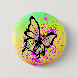 Beautiful Butterfly Paint Rainbow Splash Fun Button