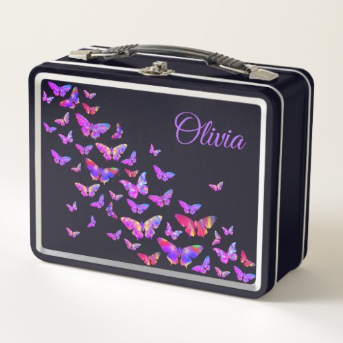 Beautiful Butterfly Pattern Personalized Name Metal Lunch Box