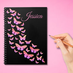 Beautiful Butterfly Pattern pink monogram name Notebook