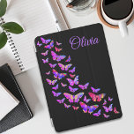 Beautiful Butterfly Pattern Purple Pink Black iPad Air Cover<br><div class="desc">Add your name to this beautiful Purple butterfly design using the Olivia template and create a unique gift You won’t find on the high street. These colorful psychedelic bold vibrant butterflies in blues, pink, purple, yellow and orange where created using digital painting. Beautiful artsy butterfly wildlife illustrations original artwork by...</div>