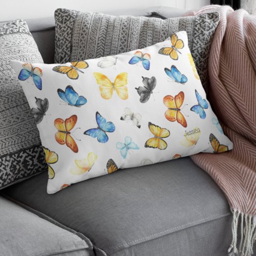 Beautiful Butterfly Pattern with Name Cotton Accent Pillow