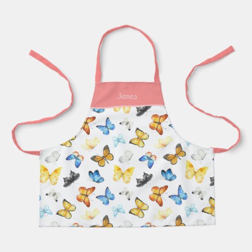 Beautiful Butterfly Pattern with Name Pink Kitchen Apron