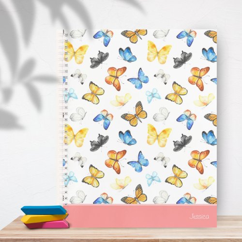 Beautiful Butterfly Pattern with Name Pink Notebook