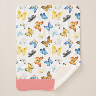 Beautiful Butterfly Pattern with Name Pink Sherpa Blanket