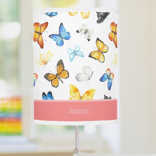 Beautiful Butterfly Pattern with Name Pink Table Lamp