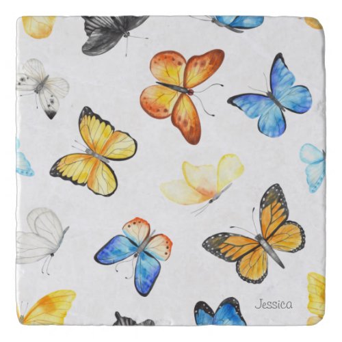 Beautiful Butterfly Pattern with Name Trivet