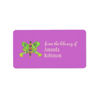 Beautiful butterfly personalized bookplate, purple label