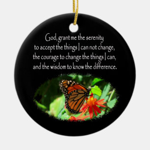 BEAUTIFUL BUTTERFLY PHOTO SERENITY PRAYER DESIGN CERAMIC ORNAMENT