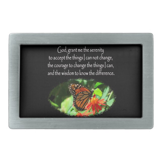 BEAUTIFUL BUTTERFLY PHOTO SERENITY PRAYER DESIGN RECTANGULAR BELT BUCKLE (Front)