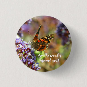 Beautiful Butterfly pollinating flowers Button