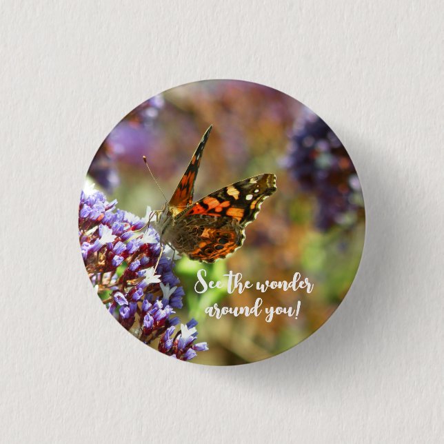 Beautiful Butterfly pollinating flowers Button (Front)