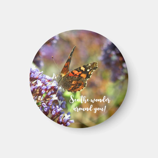 Beautiful Butterfly pollinating flowers Magnet (Front)
