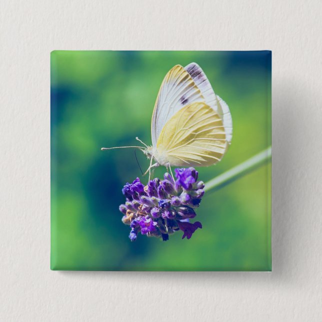 Beautiful Butterfly Purple Flower Nature Scenery Pinback Button (Front)