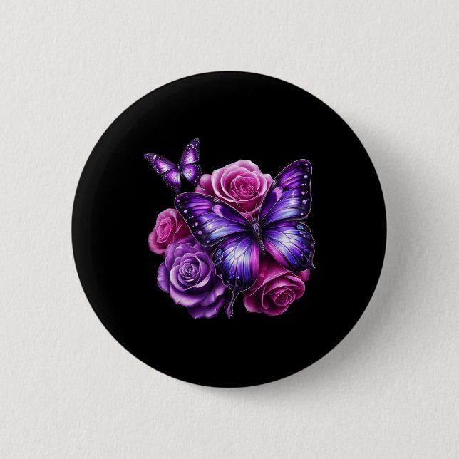 Beautiful Butterfly Purple Rose Butterfly Lovers G Button (Front)