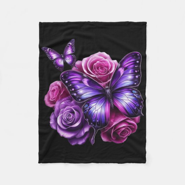 Beautiful Butterfly Purple Rose Butterfly Lovers G Fleece Blanket (Front)
