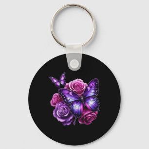 Beautiful Butterfly Purple Rose Butterfly Lovers G Keychain