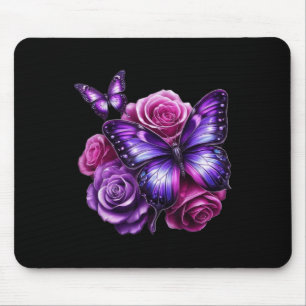 Beautiful Butterfly Purple Rose Butterfly Lovers G Mouse Pad