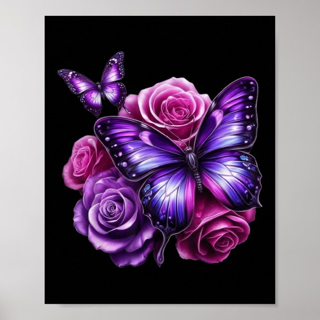 Beautiful Butterfly Purple Rose Butterfly Lovers G Poster (Front)