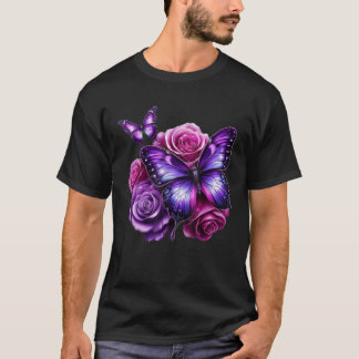 Beautiful Butterfly Purple Rose Butterfly Lovers G T-Shirt