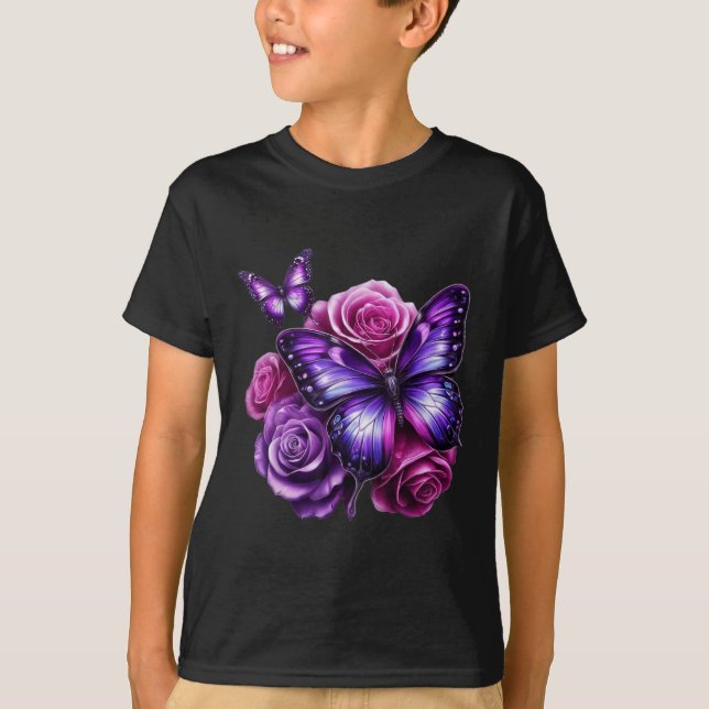 Beautiful Butterfly Purple Rose Butterfly Lovers G T-Shirt (Front)