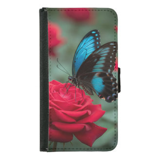 Beautiful Butterfly Red Rose - Samsung Galaxy S5 Wallet Case