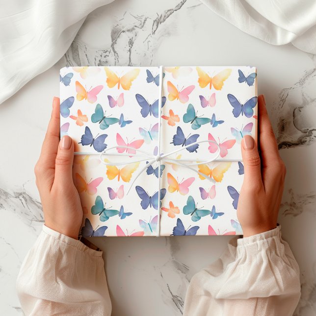 Beautiful Butterfly Watercolor Colorful Pattern Wrapping Paper (Creator Uploaded)