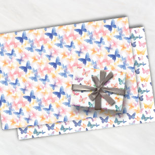 Beautiful Butterfly Watercolor Colorful Pattern Wrapping Paper Sheets