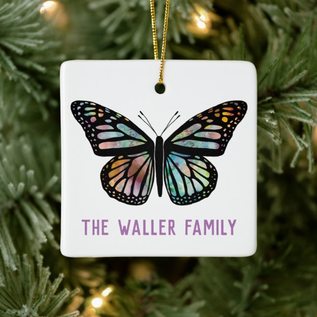Beautiful Butterfly Watercolor CUSTOMIZE IT Family Ceramic Ornament (Tree)
