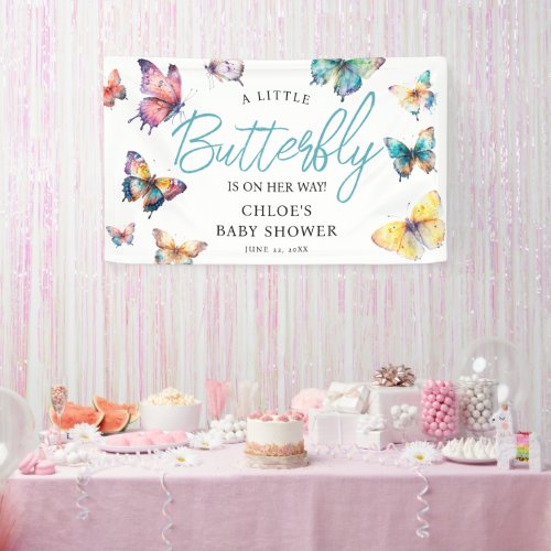 Beautiful Butterfly Watercolor Girl Baby Shower Banner