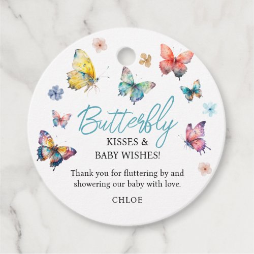 Beautiful Butterfly Watercolor Girl Baby Shower Favor Tags