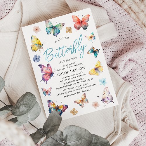 Beautiful Butterfly Watercolor Girl Baby Shower Invitation