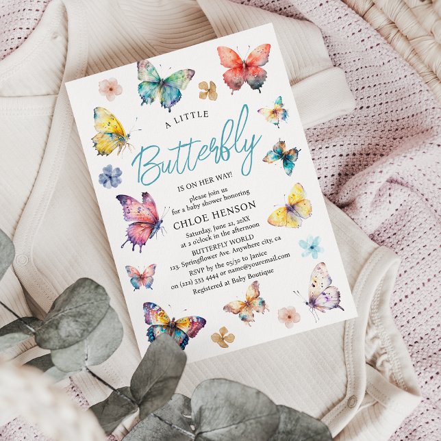 Beautiful Butterfly Watercolor Girl Baby Shower Invitation (Creator Uploaded)