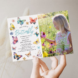 Beautiful Butterfly Watercolor Girl Photo Birthday Invitation