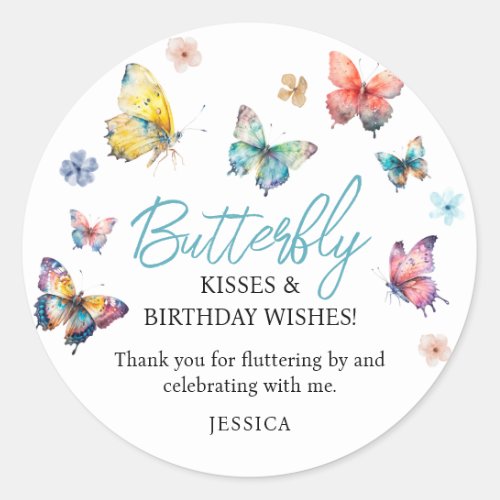 Beautiful Butterfly Watercolor Girls Birthday Classic Round Sticker