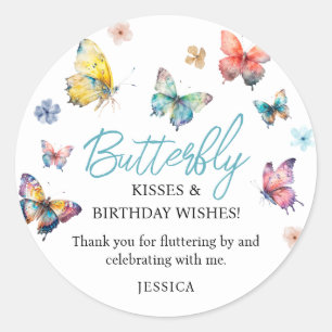 Beautiful Butterfly Watercolor Girl's Birthday Classic Round Sticker