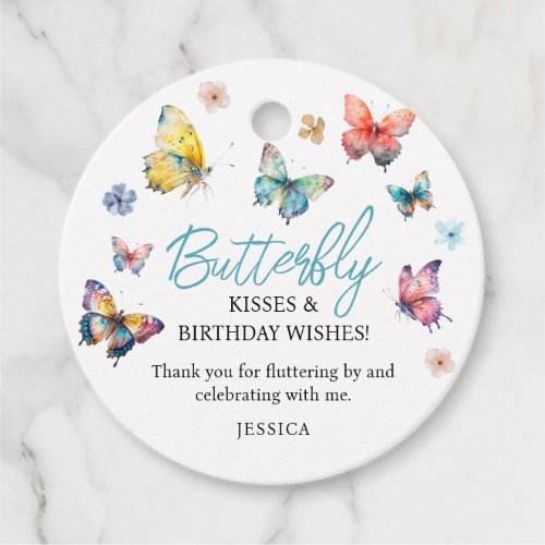 Beautiful Butterfly Watercolor Girls Birthday Favor Tags