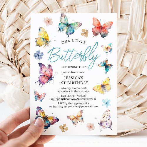 Beautiful Butterfly Watercolor Girls Birthday Invitation