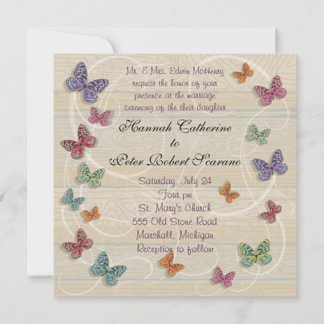 Beautiful Butterfly Wedding Invitation (Front)