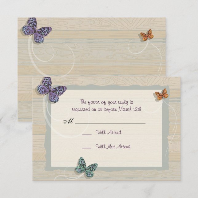 Beautiful Butterfly Wedding Matching RSVP (Front/Back)