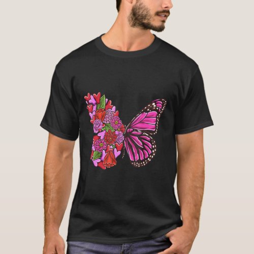 Beautiful Butterfly With Half Flowers For Butterfl T_Shirt
