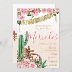 Beautiful Cactus Rose Western Charro Quinceanera Invitation