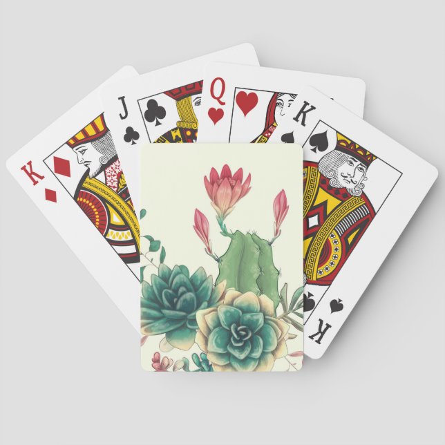 Beautiful Cactus With Flower Poker Cards (Back)