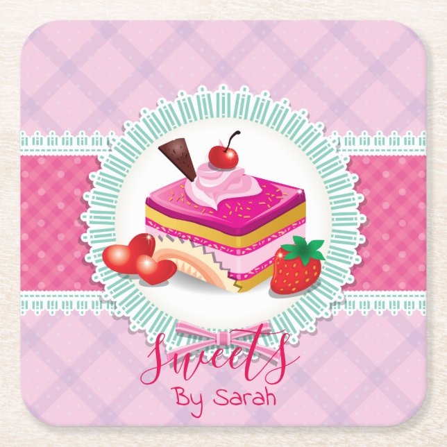 Beautiful Cake bakery Pink Coaster (Front)